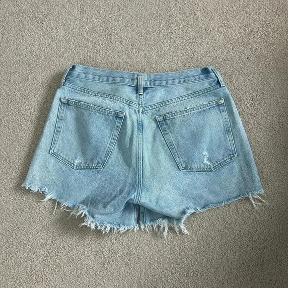 Agolde Parker Long Cotton Cut Off Denim Shorts Swapmeet Raw Hem High Rise Sz 29 - Picture 5 of 11